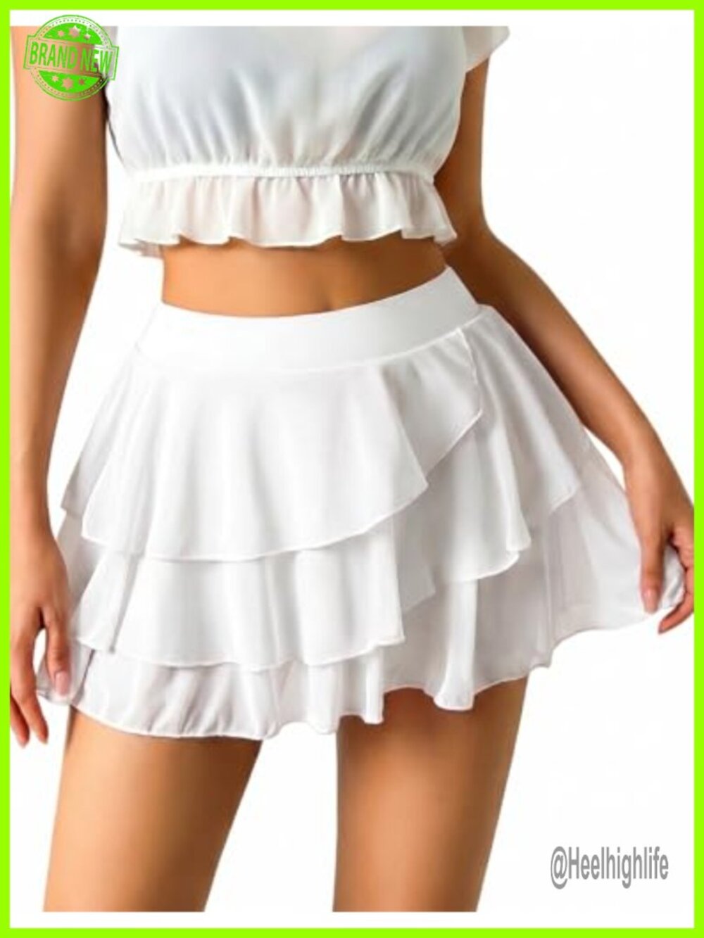 Layered Mesh Mini Skirt with Built-in Shorts Ruffle Hem A-Line